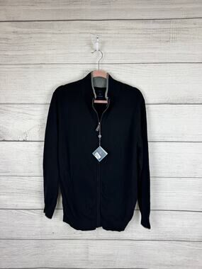 Tailorbyrd Men's Black Knit Zip Up Cotton Sweater Size Large